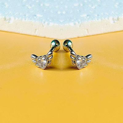 Angel Wing Heart 316L Surgical Stainless Steel Pave Cubic Zirconia Tongue Rings FS-WG901EE-02-1