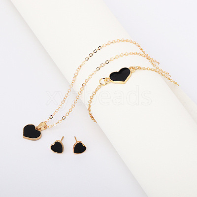 Heart Alloy Enamel Link Bracelets & Stud Earrings & Pendant Necklaces for Women FS-WG7E308-02-1