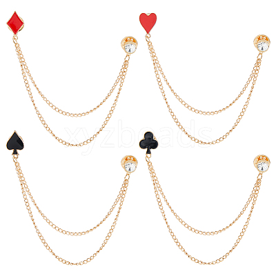 4Pcs 4 Styles Playing Card Alloy Rhinestone Lapel Pin Backs AJEW-FH0007-70-1