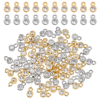 80Pcs 2 Colors Brass Cubic Zirconia Charms ZIRC-FH0001-45-1