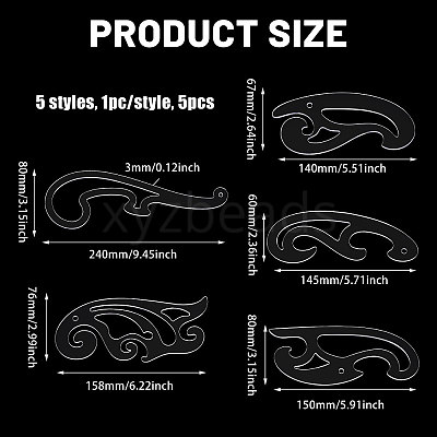 5Pcs 5 Styles Acrylic Drawing Template Measuring Ruler Set TOOL-WH0243-001-1