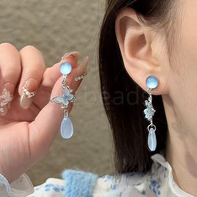 Alloy & Glass Teardrop Stud Earrings WGA7598-01-1