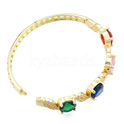Cubic Zirconia Flat Round & Leaf Hinged Bangle BJEW-N012-049-1