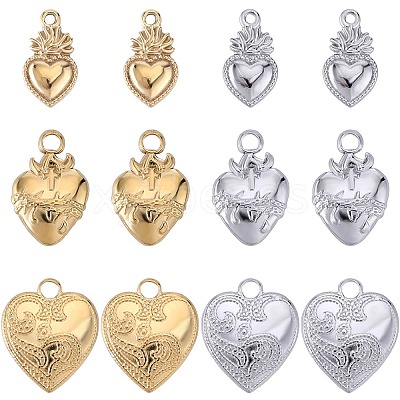 12Pcs 6 Styles Ion Plating(IP) 304 Stainless Steel Charms STAS-SC0008-82-1