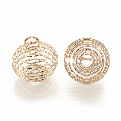 Hollow Lantern Iron Wire Bead Cage Pendants X-IFIN-N001-02KC-1