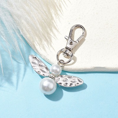 Glass Pearl Beads with Alloy Pendants HJEW-JM01812-01-1