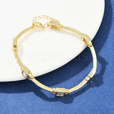 Brass Micro Pave Clear Cubic Zirconia Link Chain Bracelets for Women BJEW-F504-11G-1