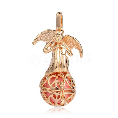 Golden Plated Brass Hollow Round Cage Pendants KK-J249-06G-1