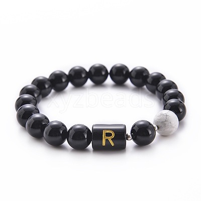10MM Natural Black Onyx(Dyed & Heated) and Howlite Beaded Stretch Bracelets RH2290-18-1