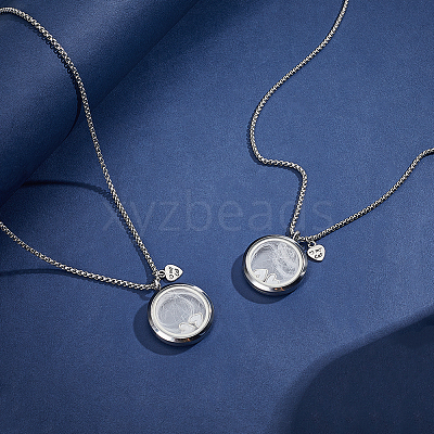 2Pcs Alloy Glass Flat Round Pet Fur Keepsake Locket Pendant 304 Stainless Steel Box Chain Necklaces NJEW-PH0001-54A-1