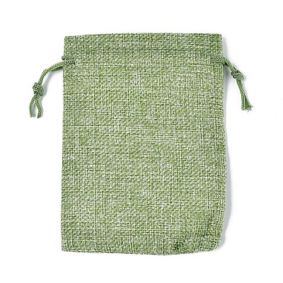 Polyester Imitation Burlap Packing Pouches Drawstring Bags ABAG-R005-14x10-02-1