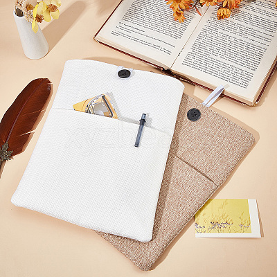 2Pcs 2 Colors Cotton & Linen Book Sleeve with Button & Front Pocket ABAG-CP0001-12-1