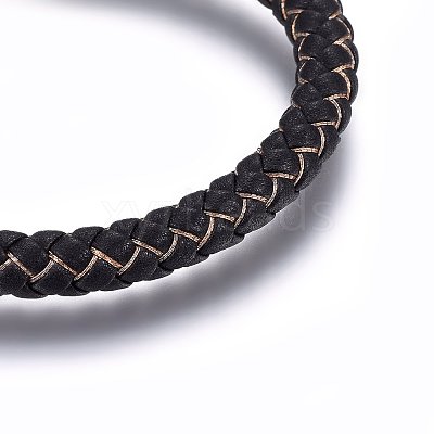 Leather Braided Cord Bracelet with Magnetic Clasp for Men Women BJEW-G603-04C-01-1