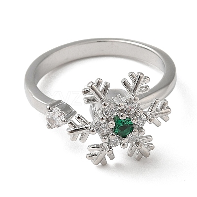 Rotatable Cubic Zirconia Snowflake Open Ring RJEW-Q776-04P-1