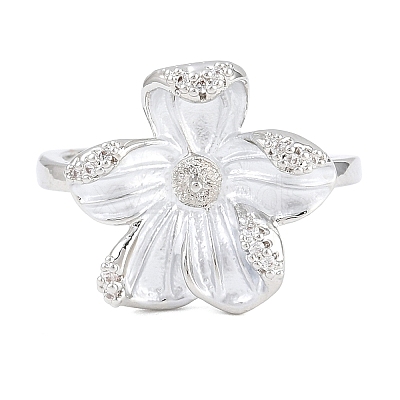 Flower Brass Micro Pave Cubic Zirconia & Enamel Cuff Ring Settings KK-CBAC351-06P-02-1