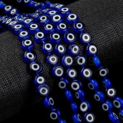 Handmade Evil Eye Lampwork Flat Round Bead Strands X-LAMP-L058-8mm-04-1