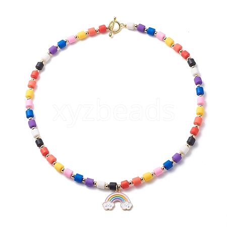 Rainbow Alloy Enamel Pendant Necklaces for Women NJEW-JN03991-1