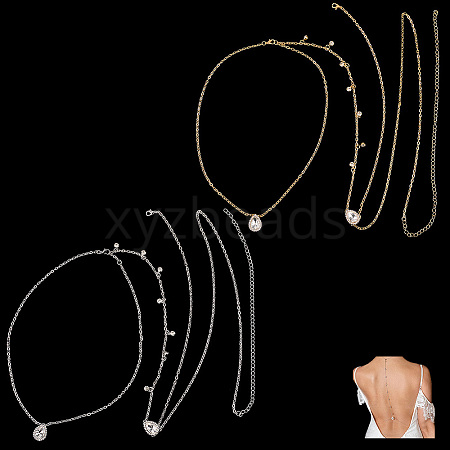 2Pcs 2 Colors Teardrop Alloy Clear Cubic Zirconia Tassel Sexy Body Chains AJEW-CY0001-26-1