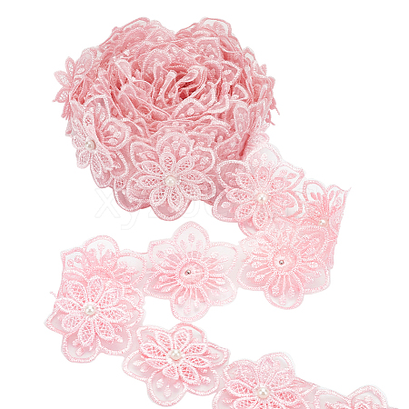 Organza Lace Trim with Resin Imitation Pearl Beads OCOR-WH0085-53A-1