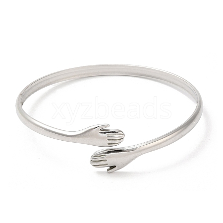 Non-Tarnish 304 Stainless Steel Double Hands Hug Open Cuff Bangle BJEW-L682-003P-1