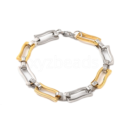 304 Stainless Steel Wavy Rectangle Link Chain Bracelets BJEW-B078-106GP-1