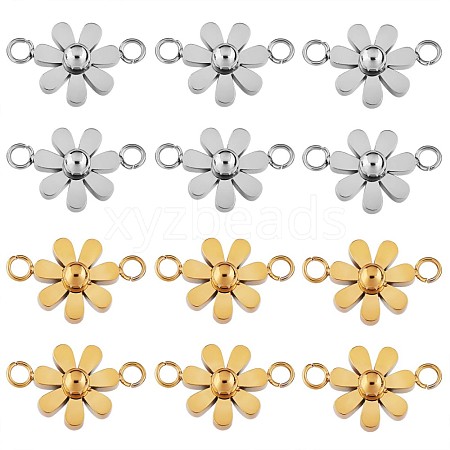 12Pcs 430 Stainless Steel Small Flower Connector Charms JX239A-1