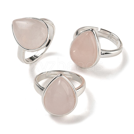 Natural Rose Quartz Teardrop Adjustable Rings RJEW-K371-08S-14-1