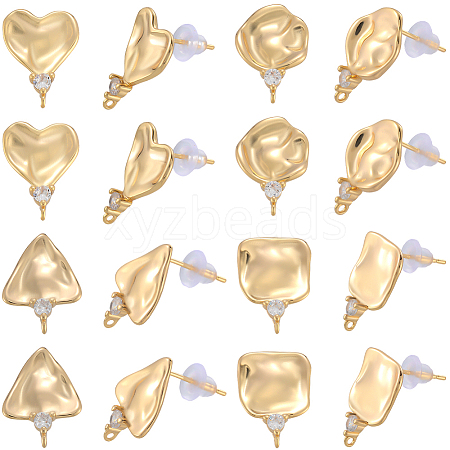 16Pcs 4 Styles Brass Micro Pave Cubic Zirconia Stud Earring Findings KK-BBC0018-64-1