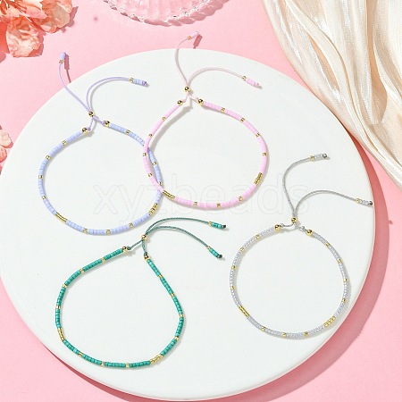 5Pcs Adjustable Glass Cylinder Seed Beads Slider Bracelet Sets BJEW-JB11455-1