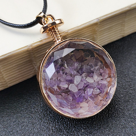 Natural Amethyst Chip Glass Bottle Pendants PW-WG62340-02-1