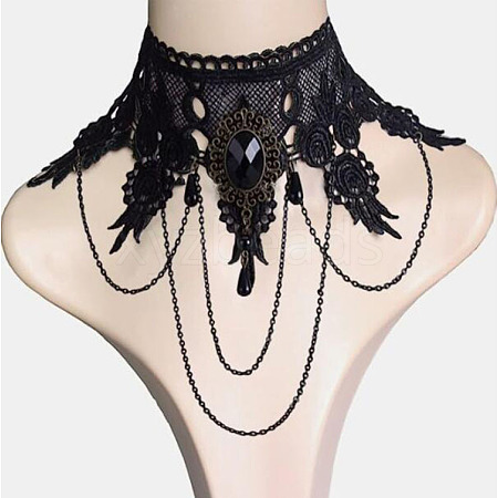 Gothic Style Resin Tassel Lace Chain Necklaces WG2E9D0-02-1