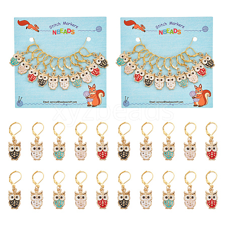 10Pcs 5 Colors Alloy Enamel Owl Charm Locking Stitch Markers HJEW-PH01642-1