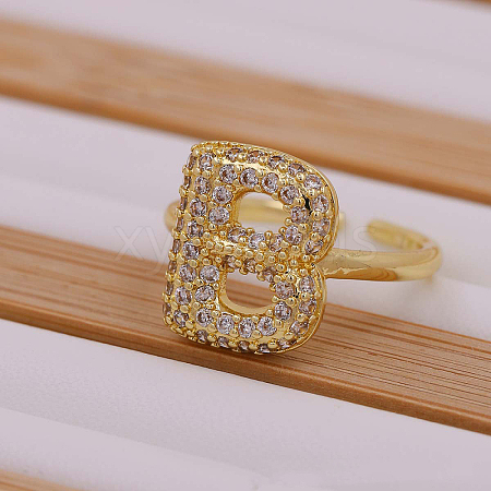 Brass Micro Pave Clear Cubic Zirconia Initial Cuff Rings FS-WGB210B-03-1