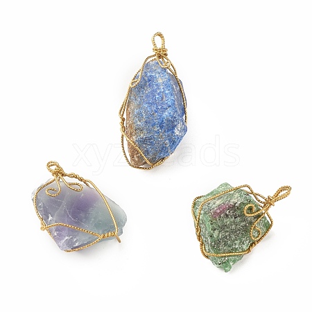 Rough Raw Natural Gemstone Pendants PALLOY-JF01451-1