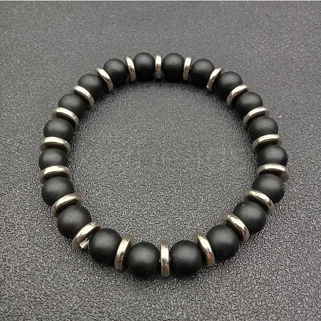 Round Frosted Natural Obsidian Beaded Stretch Bracelets for Women Men MY8494-4-1