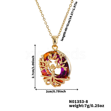 Elegant Brass & Glass Hollow Design Tree Pendant Necklaces WX2591-8-1