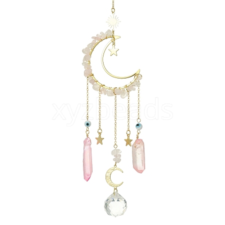 Moon & Star Brass Hanging Ornaments HJEW-TA00095-01-1