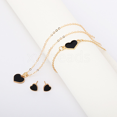 Heart Alloy Enamel Link Bracelets & Stud Earrings & Pendant Necklaces for Women FS-WG7E308-02-1