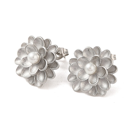 Flower 304 Stainless Steel Stud Earrings EJEW-U003-37P-1