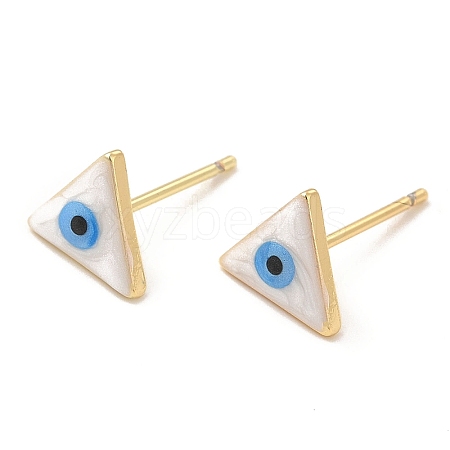 Enamel Triangle with Evil Eye Stud Earrings EJEW-E274-04G-09-1