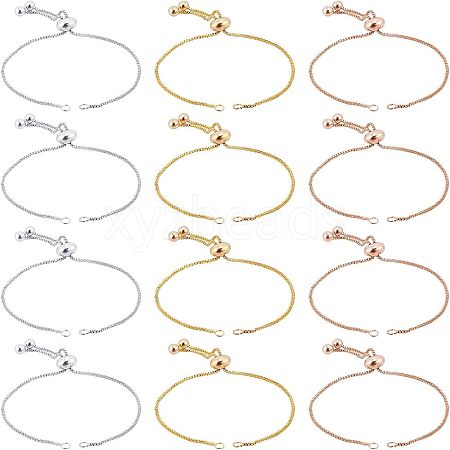  12Pcs 3 Colors Brass Box Chain Slider Bracelet Making KK-NB0001-79-1