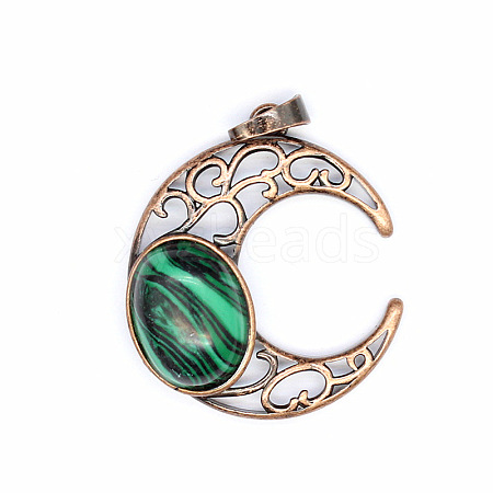 Retro Hollow Natural Malachite Pendants PW-WGE1A4B-12-1