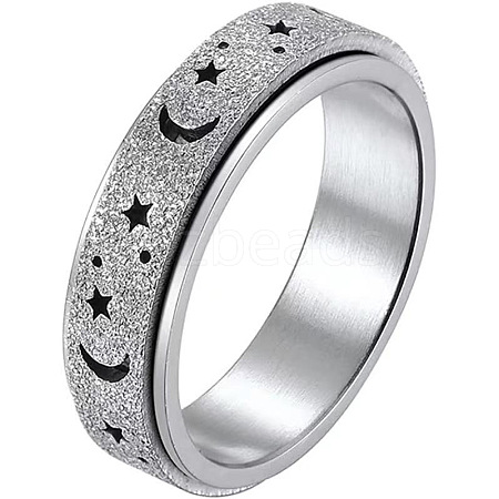 Non-Tarnish Stainless Steel Moon and Star Rotatable Finger Ring MOST-PW0001-005C-05-1