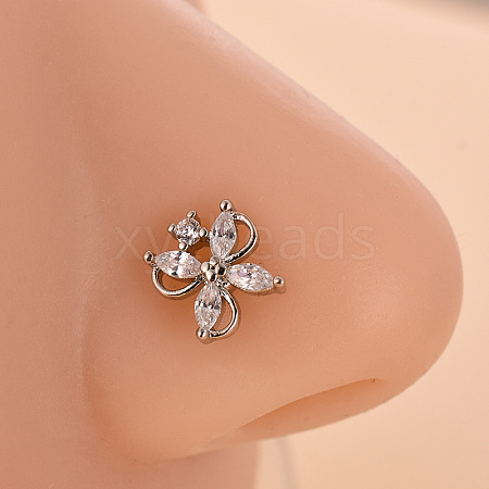 316L Surgical Stainless Steel Clear Cubic Zirconia L-Shaped Nose Rings WG09863-19-1