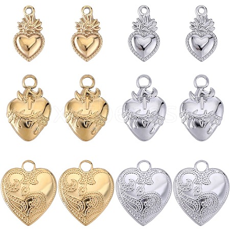 12Pcs 6 Styles Ion Plating(IP) 304 Stainless Steel Charms STAS-SC0008-82-1