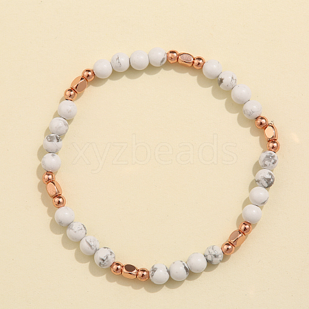 Natural Howlite & Brass Bead Stretch Bracelets for Women HH3302-3-1