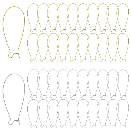 40Pcs 2 Colors Brass Hoop Earrings Findings Kidney Ear Wires KK-YW0002-38-1