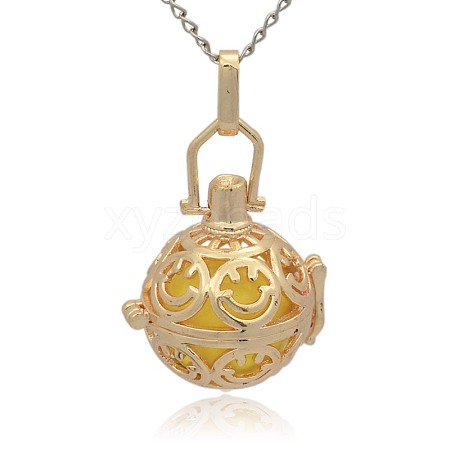 Golden Tone Brass Hollow Round Cage Pendants KK-J216-10G-1