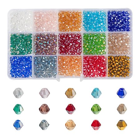1500Pcs 15 Style Faceted Bicone Glass Beads EGLA-FS0001-03-1