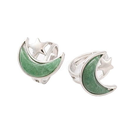 Moon & Star Natural Green Aventurine Adjustable Rings G-B085-18P-04-1